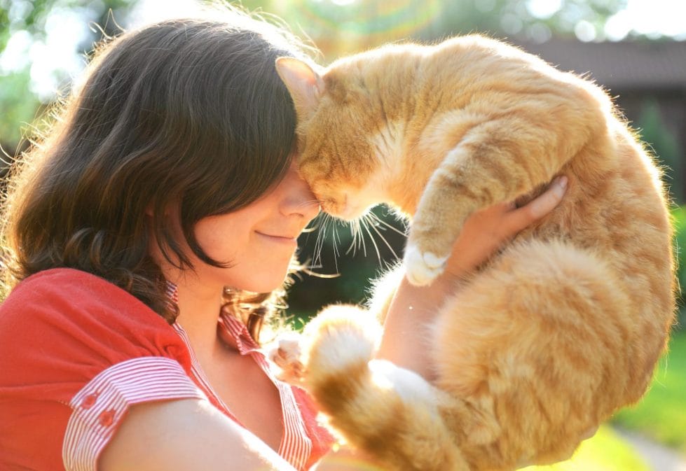 Mujer con gato naranja.